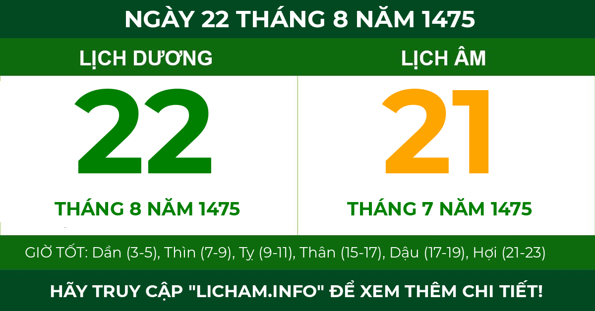 lịch âm ngày 22 tháng 8 năm 1475