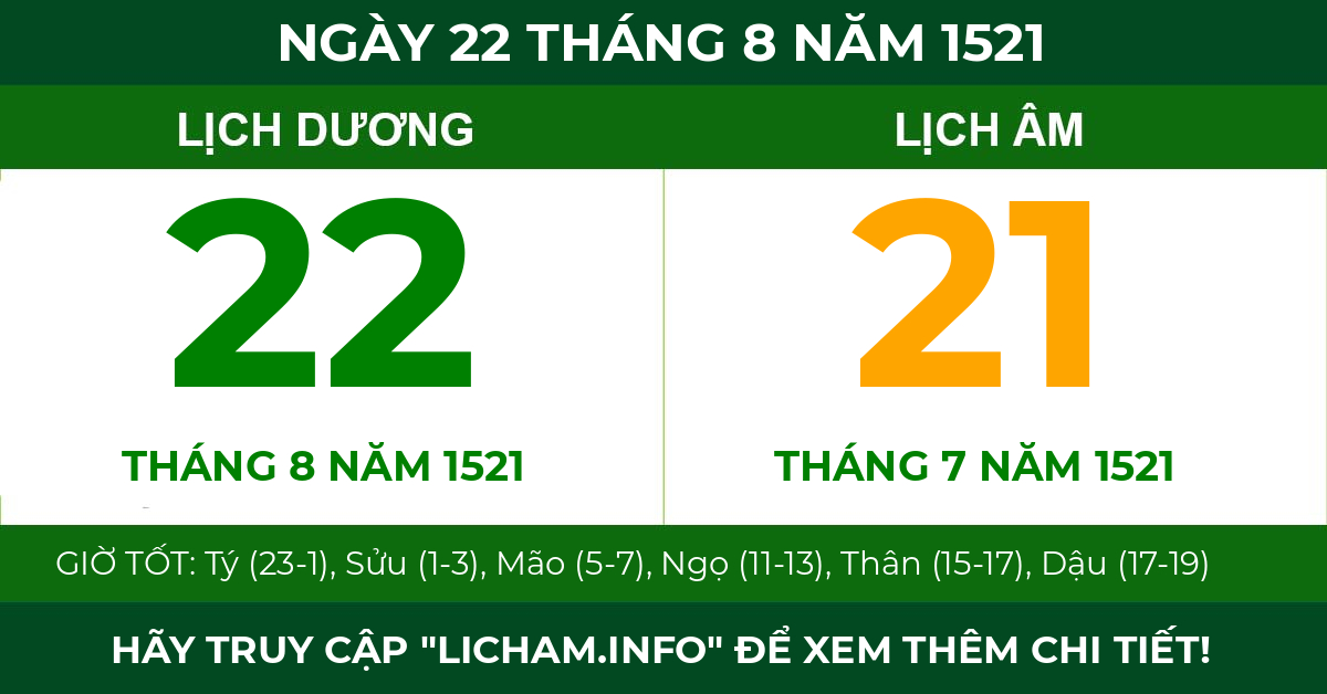 lịch âm ngày 22 tháng 8 năm 1521