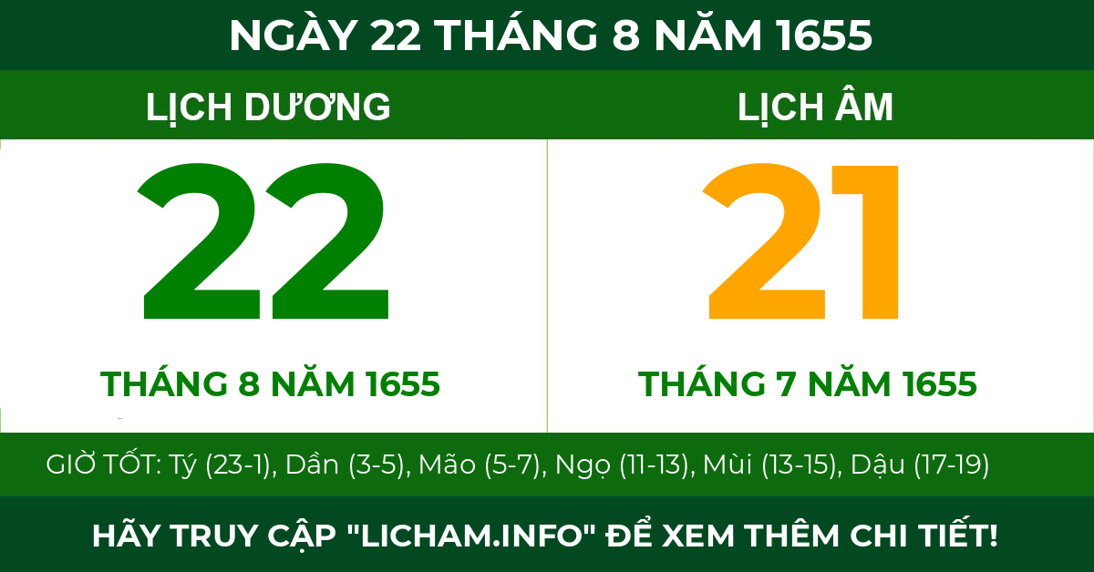 lịch âm ngày 22 tháng 8 năm 1655