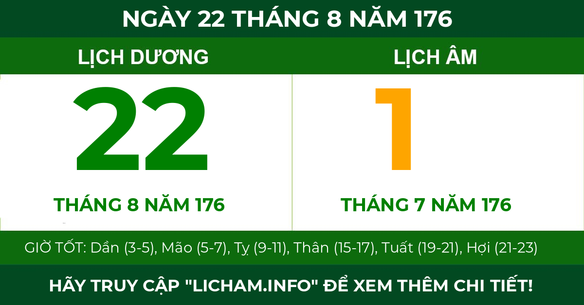 lịch âm ngày 22 tháng 8 năm 176