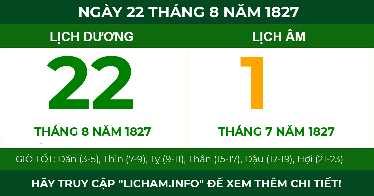 lịch âm ngày 22 tháng 8 năm 1827