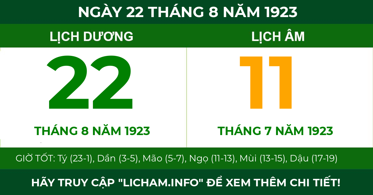 lịch âm ngày 22 tháng 8 năm 1923