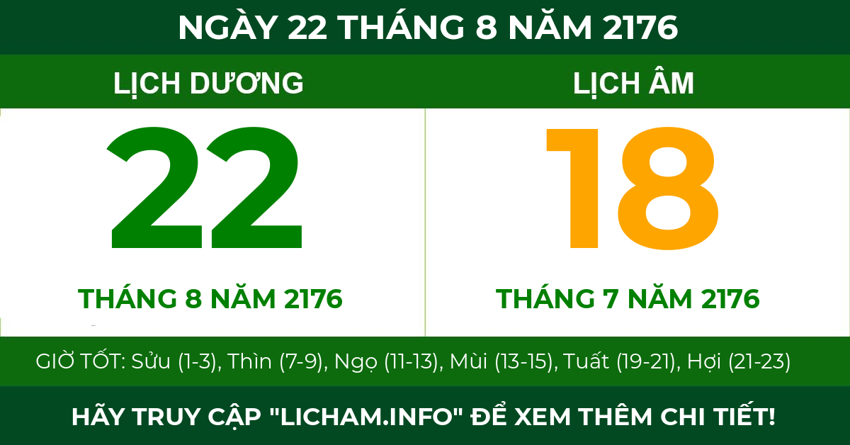 lịch âm ngày 22 tháng 8 năm 2176