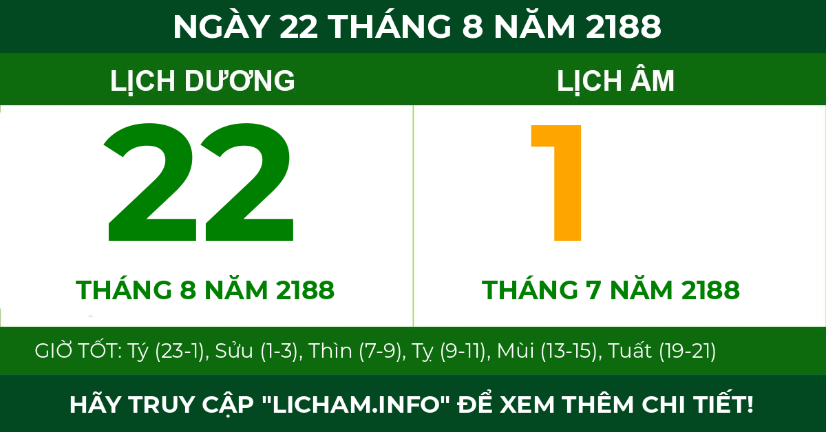 lịch âm ngày 22 tháng 8 năm 2188