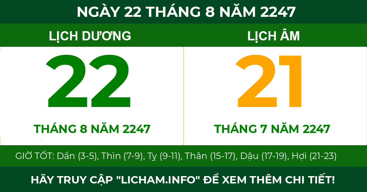 lịch âm ngày 22 tháng 8 năm 2247