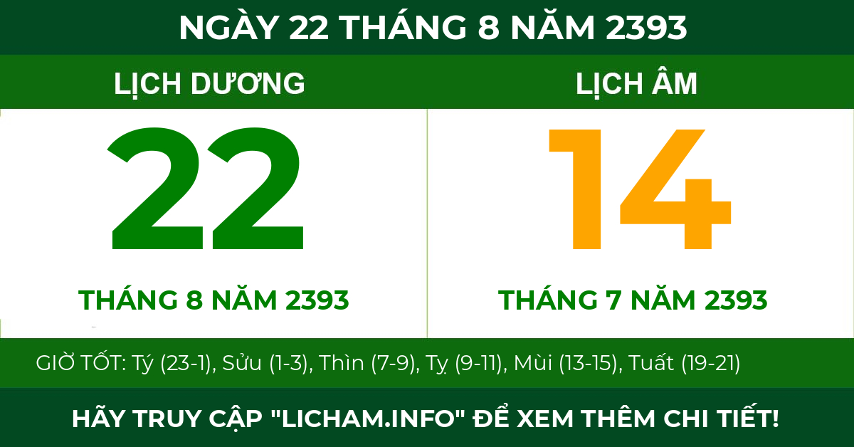 lịch âm ngày 22 tháng 8 năm 2393