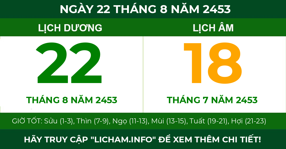 lịch âm ngày 22 tháng 8 năm 2453