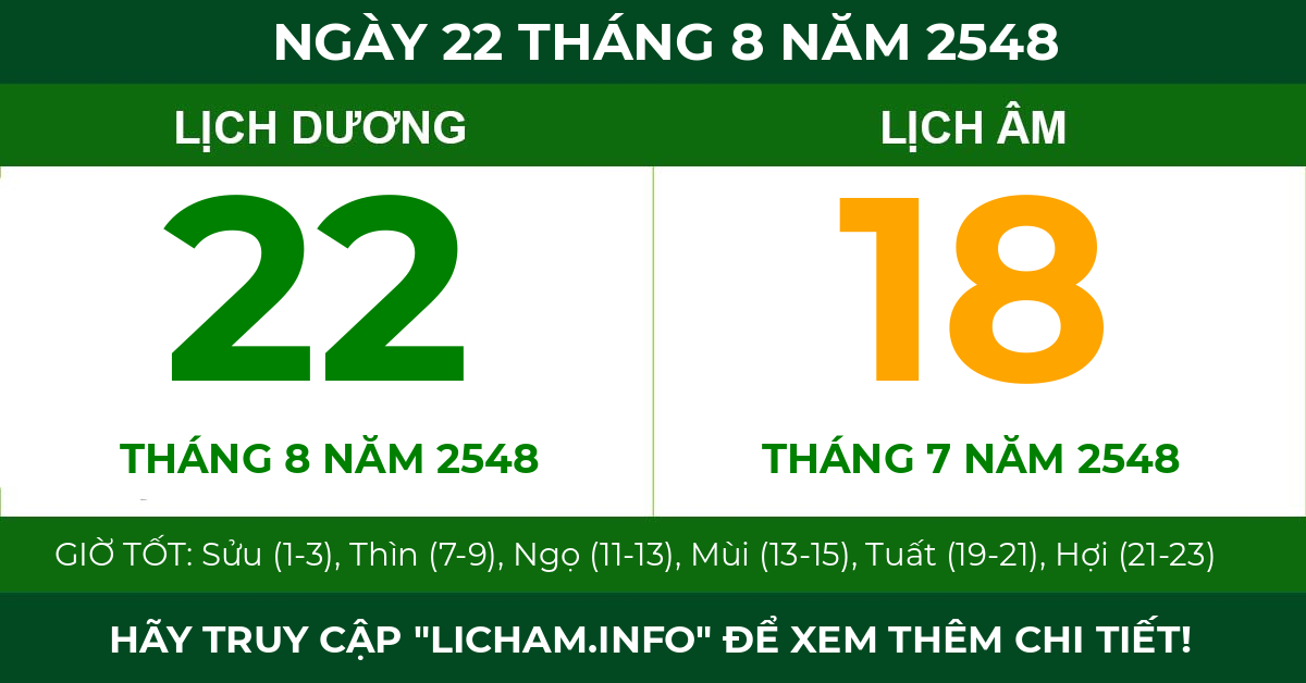 lịch âm ngày 22 tháng 8 năm 2548