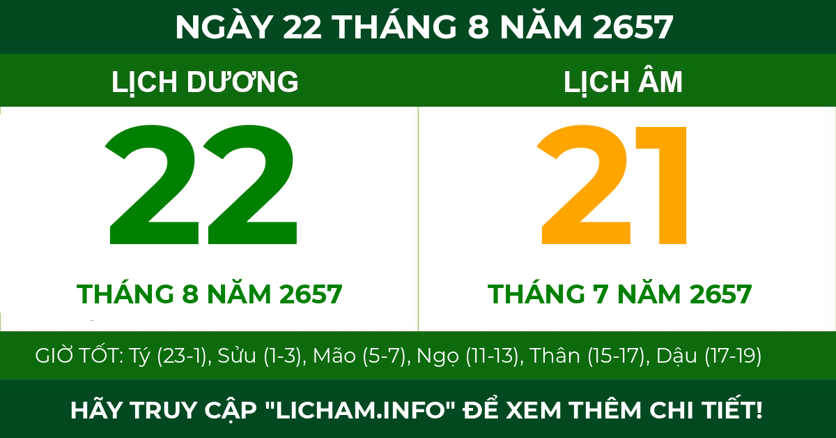 lịch âm ngày 22 tháng 8 năm 2657