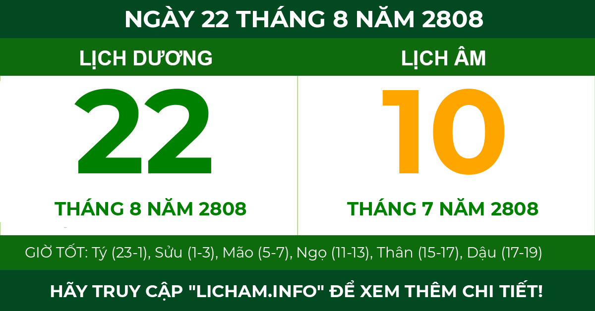 lịch âm ngày 22 tháng 8 năm 2808