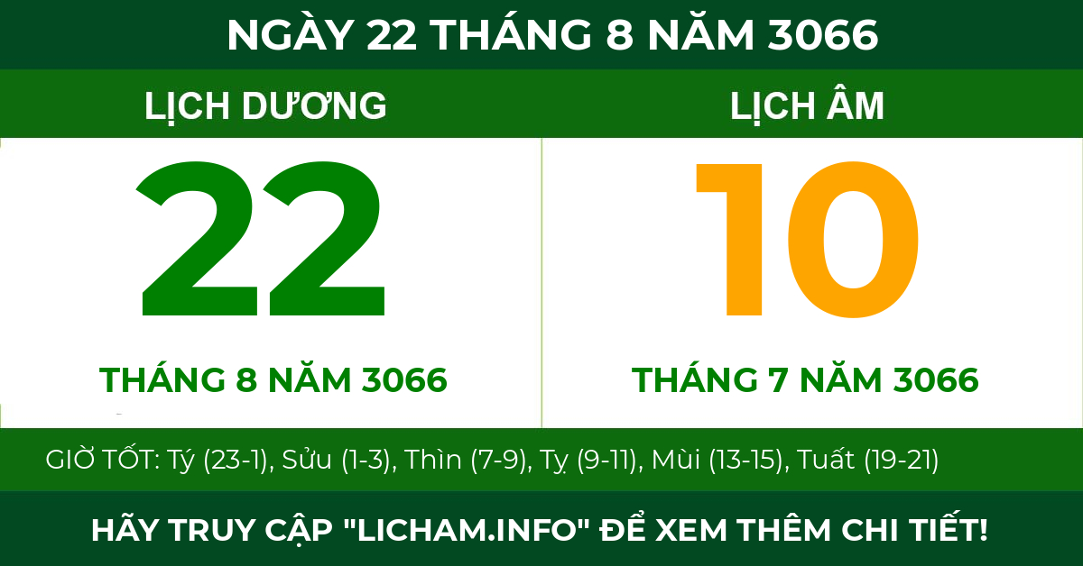 lịch âm ngày 22 tháng 8 năm 3066