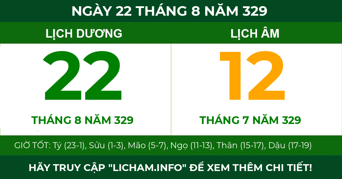lịch âm ngày 22 tháng 8 năm 329
