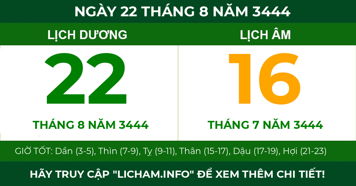 lịch âm ngày 22 tháng 8 năm 3444