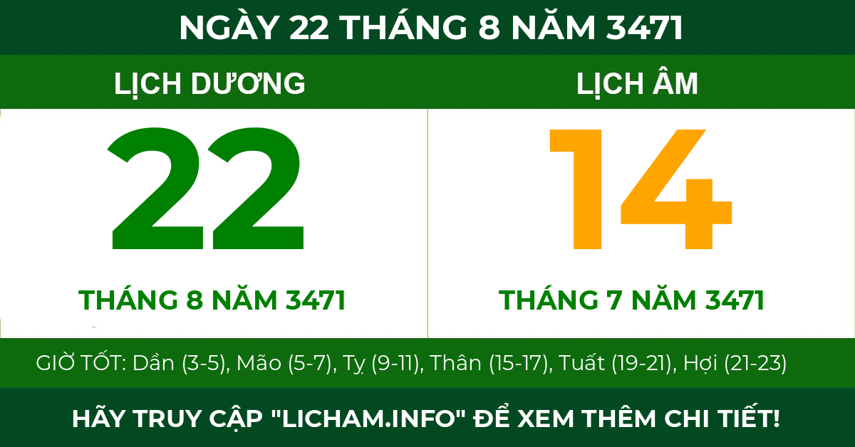 lịch âm ngày 22 tháng 8 năm 3471