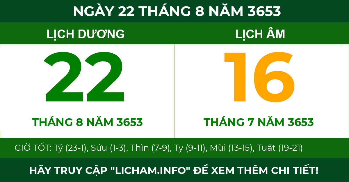 lịch âm ngày 22 tháng 8 năm 3653