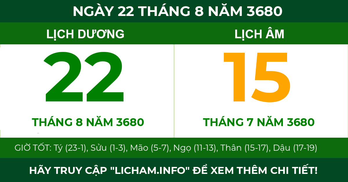 lịch âm ngày 22 tháng 8 năm 3680