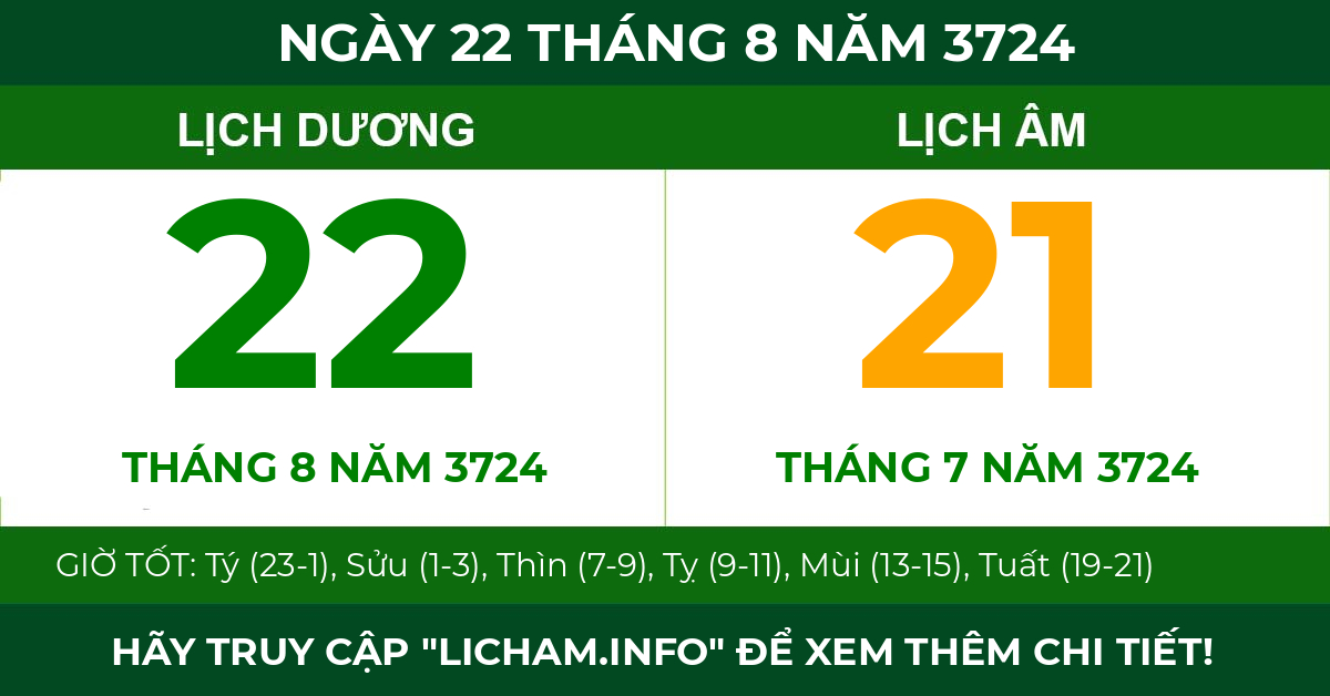 lịch âm ngày 22 tháng 8 năm 3724