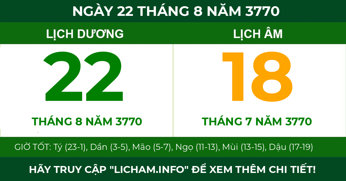 lịch âm ngày 22 tháng 8 năm 3770