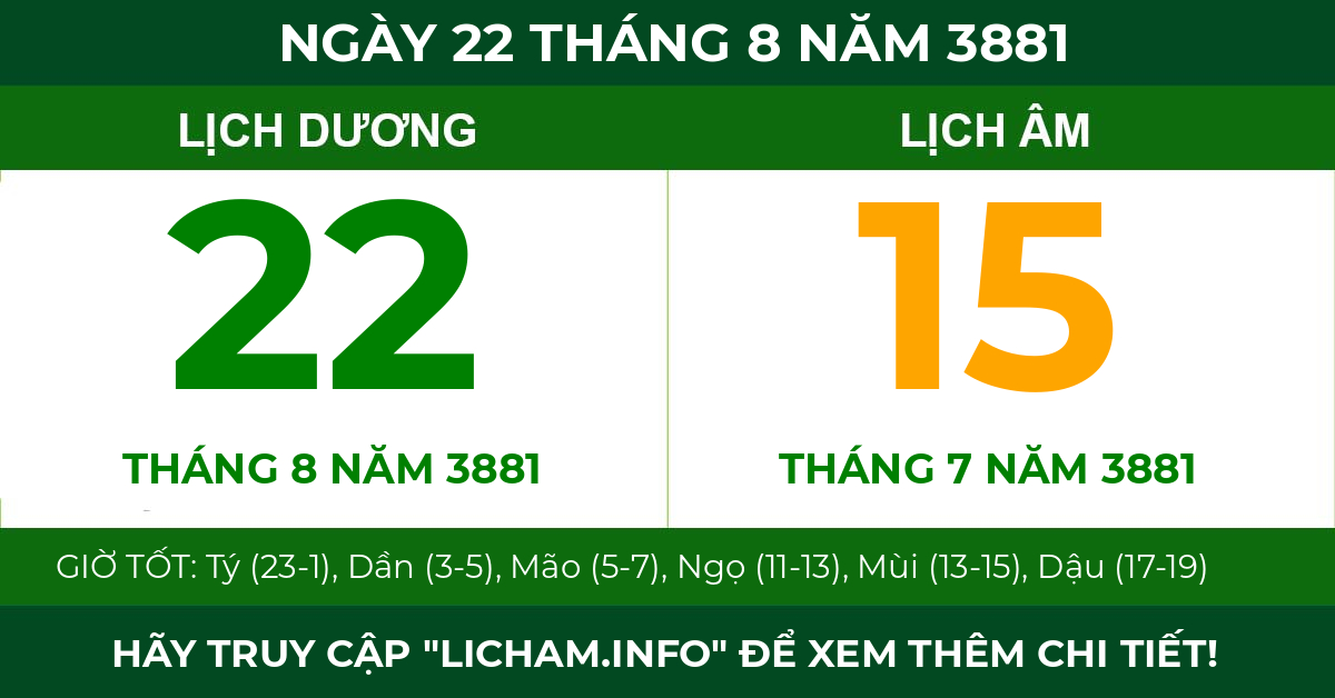 lịch âm ngày 22 tháng 8 năm 3881