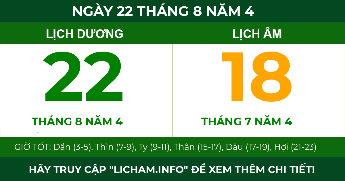 lịch âm ngày 22 tháng 8 năm 4