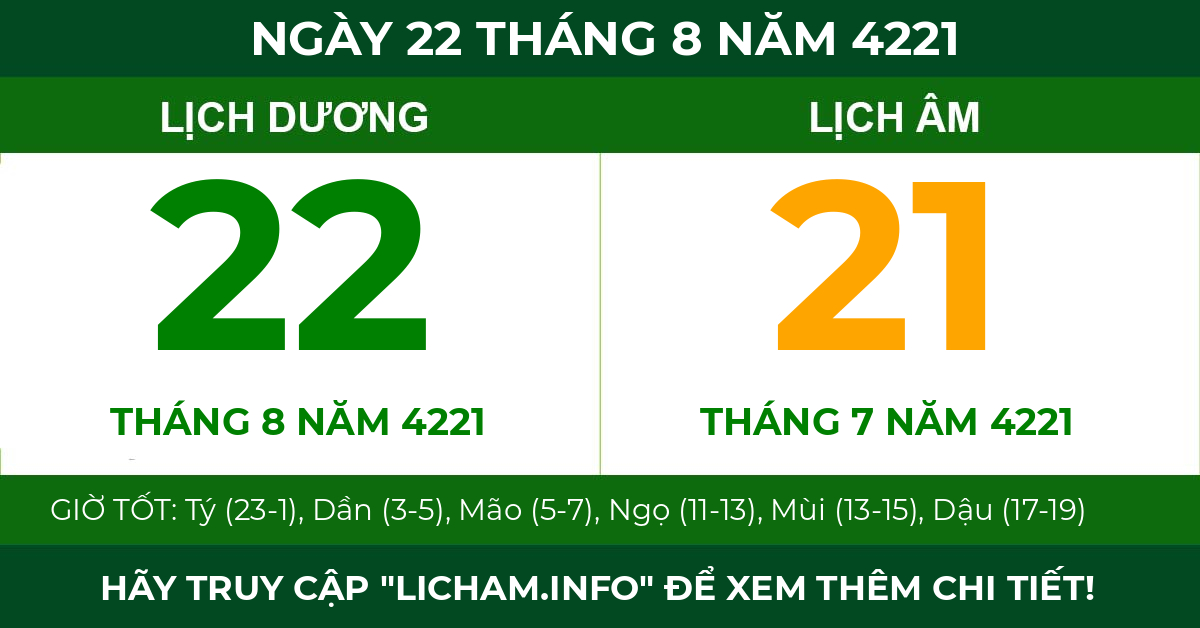 lịch âm ngày 22 tháng 8 năm 4221