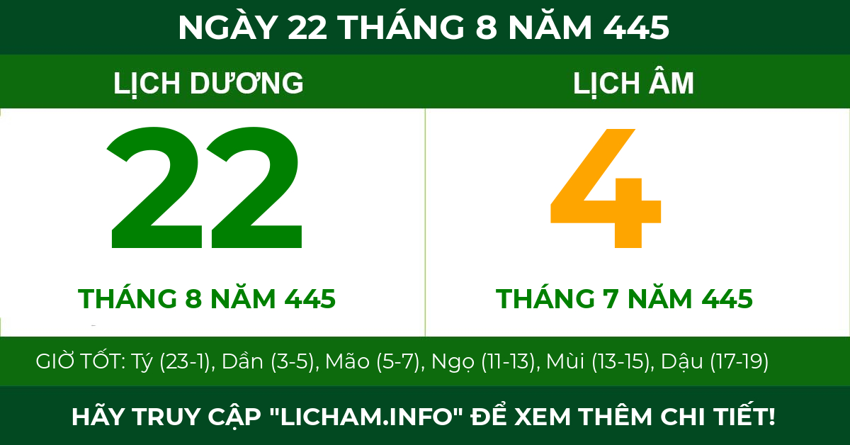 lịch âm ngày 22 tháng 8 năm 445