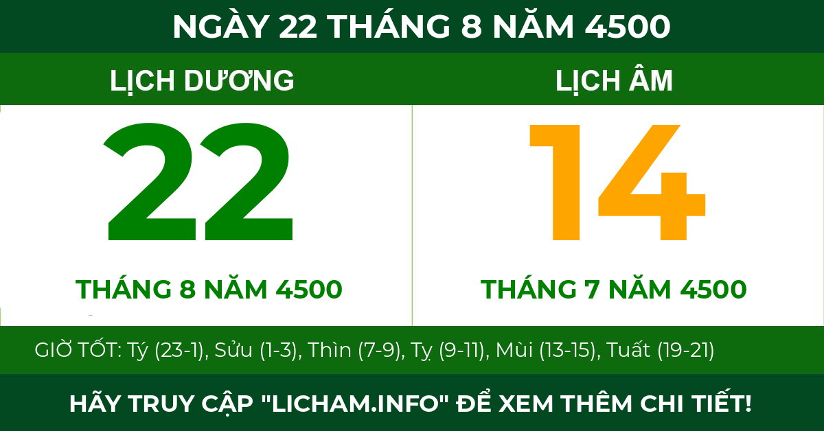 lịch âm ngày 22 tháng 8 năm 4500