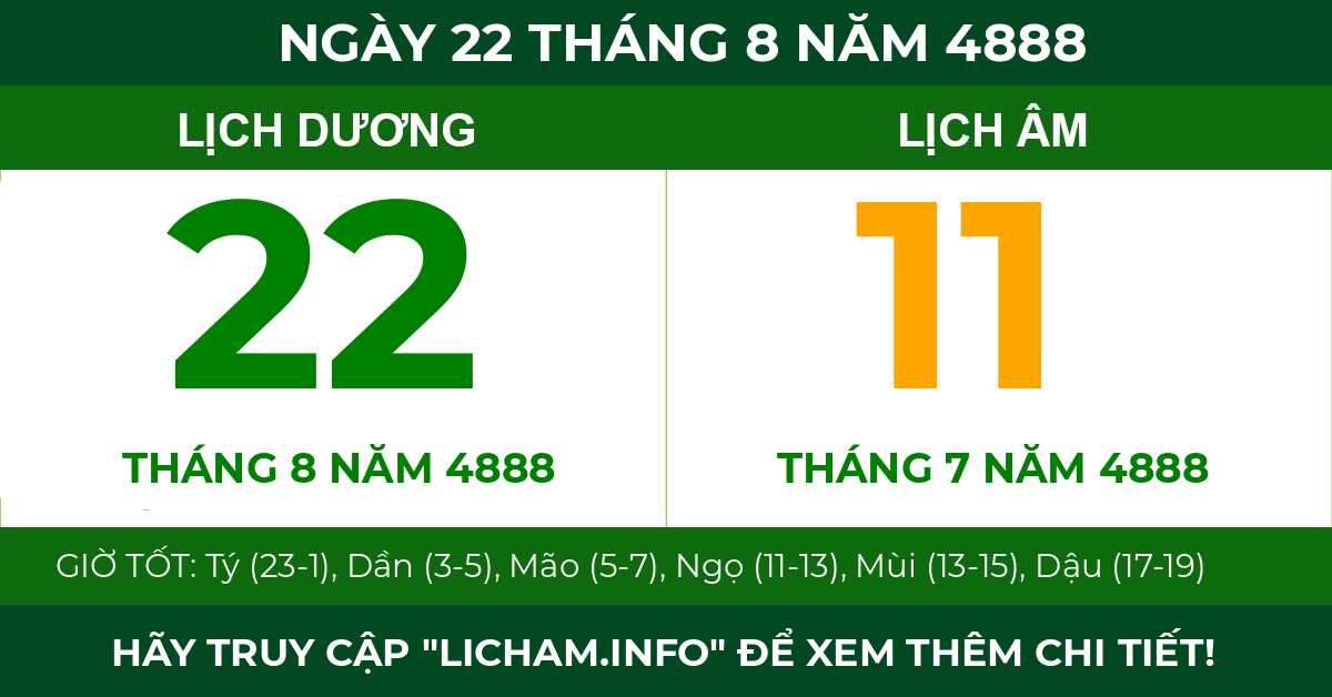 lịch âm ngày 22 tháng 8 năm 4888