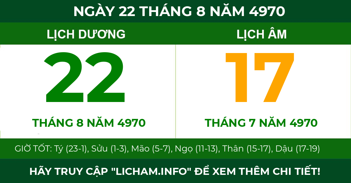 lịch âm ngày 22 tháng 8 năm 4970