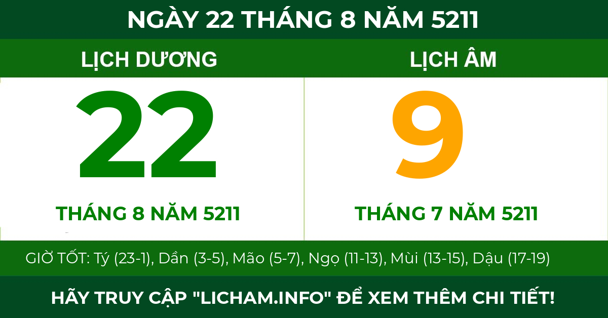 lịch âm ngày 22 tháng 8 năm 5211