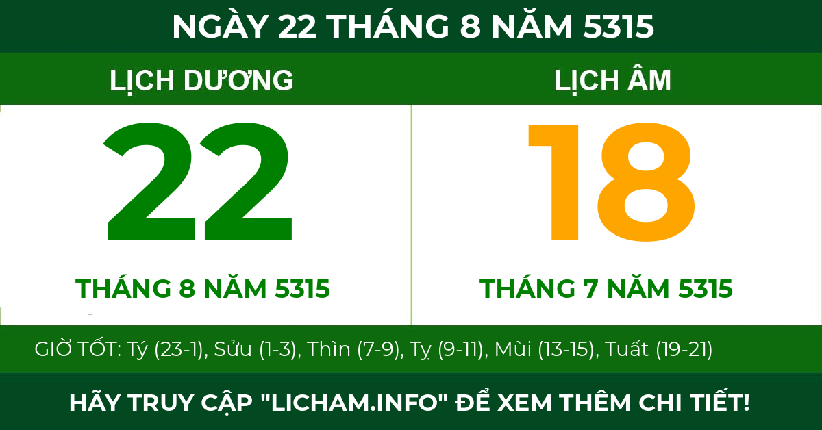 lịch âm ngày 22 tháng 8 năm 5315