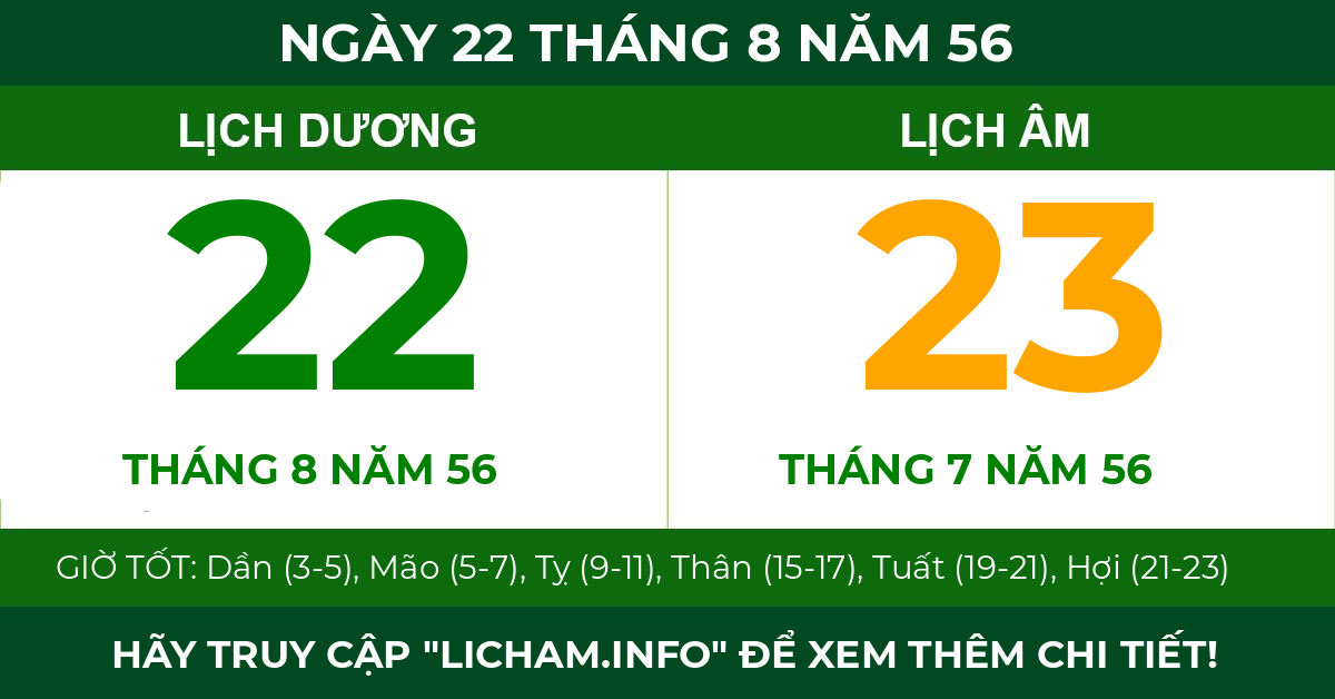 lịch âm ngày 22 tháng 8 năm 56