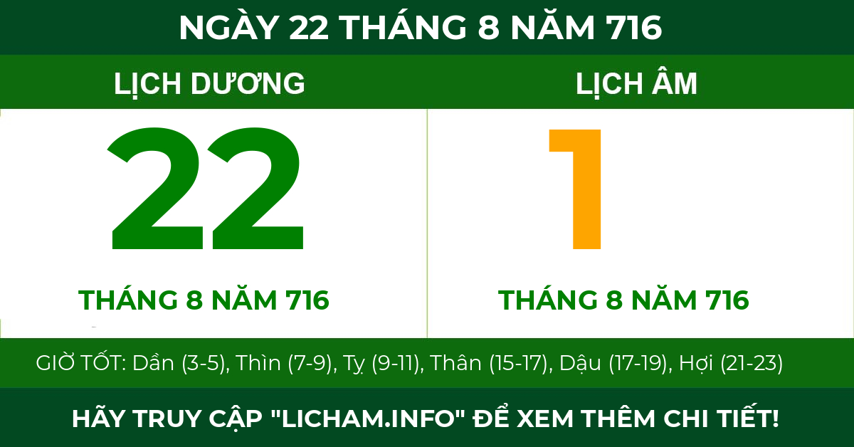 lịch âm ngày 22 tháng 8 năm 716