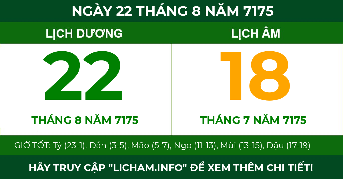 lịch âm ngày 22 tháng 8 năm 7175