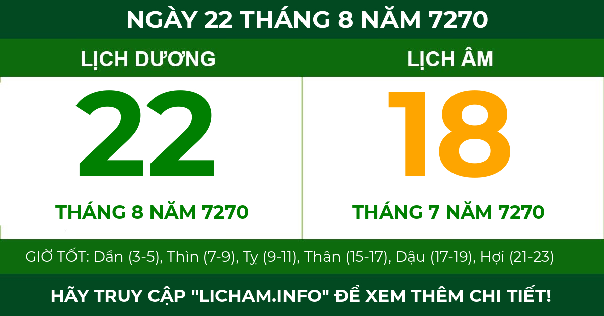 lịch âm ngày 22 tháng 8 năm 7270