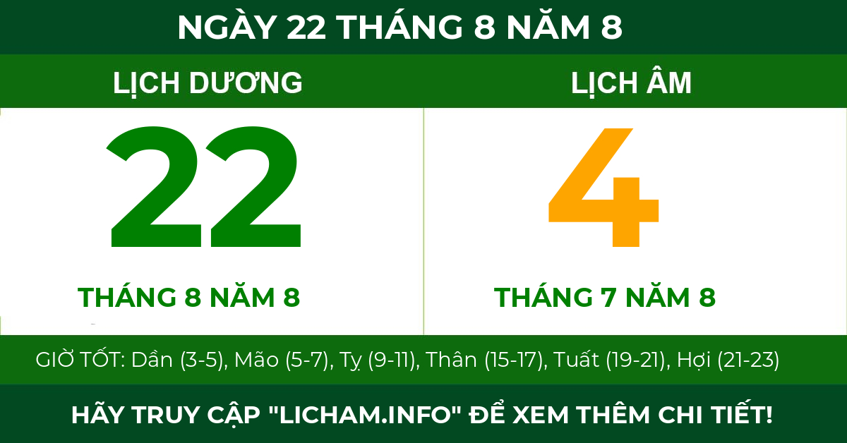 lịch âm ngày 22 tháng 8 năm 8