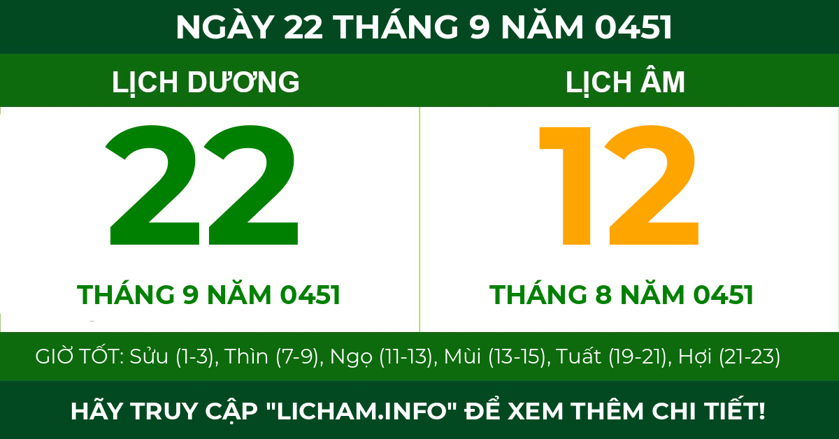 lịch âm ngày 22 tháng 9 năm 0451