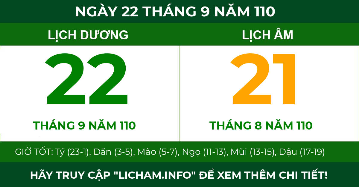 lịch âm ngày 22 tháng 9 năm 110