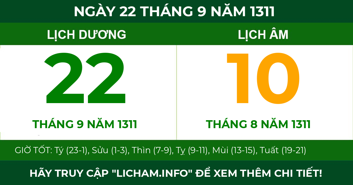 lịch âm ngày 22 tháng 9 năm 1311