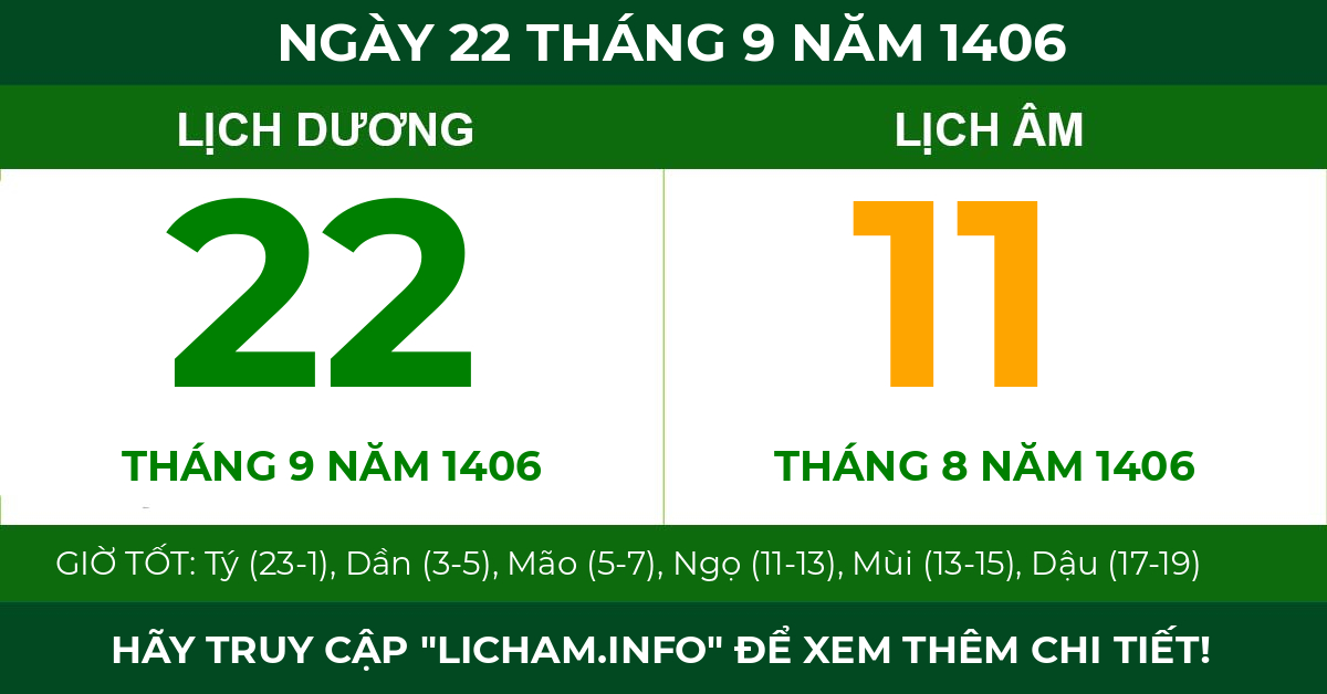 lịch âm ngày 22 tháng 9 năm 1406