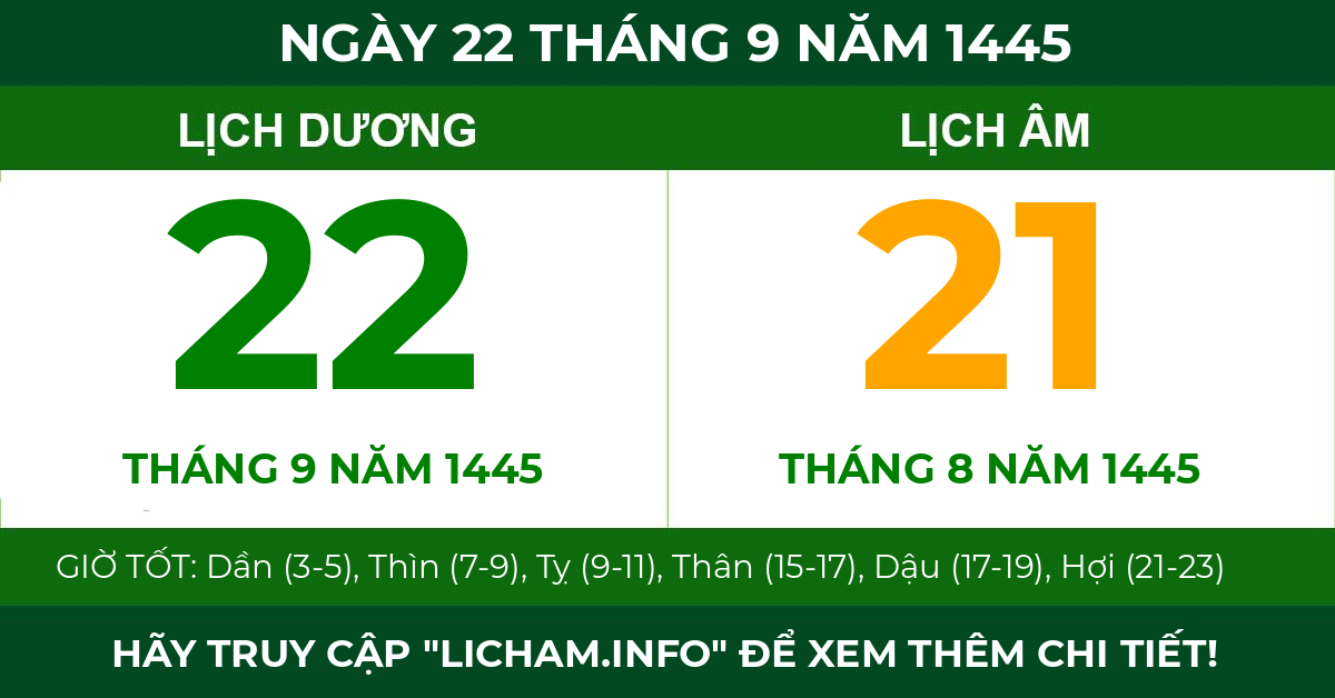 lịch âm ngày 22 tháng 9 năm 1445