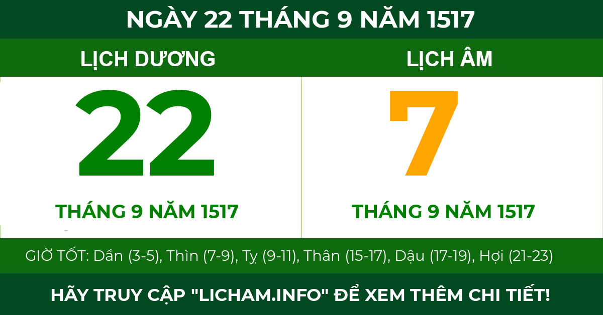 lịch âm ngày 22 tháng 9 năm 1517
