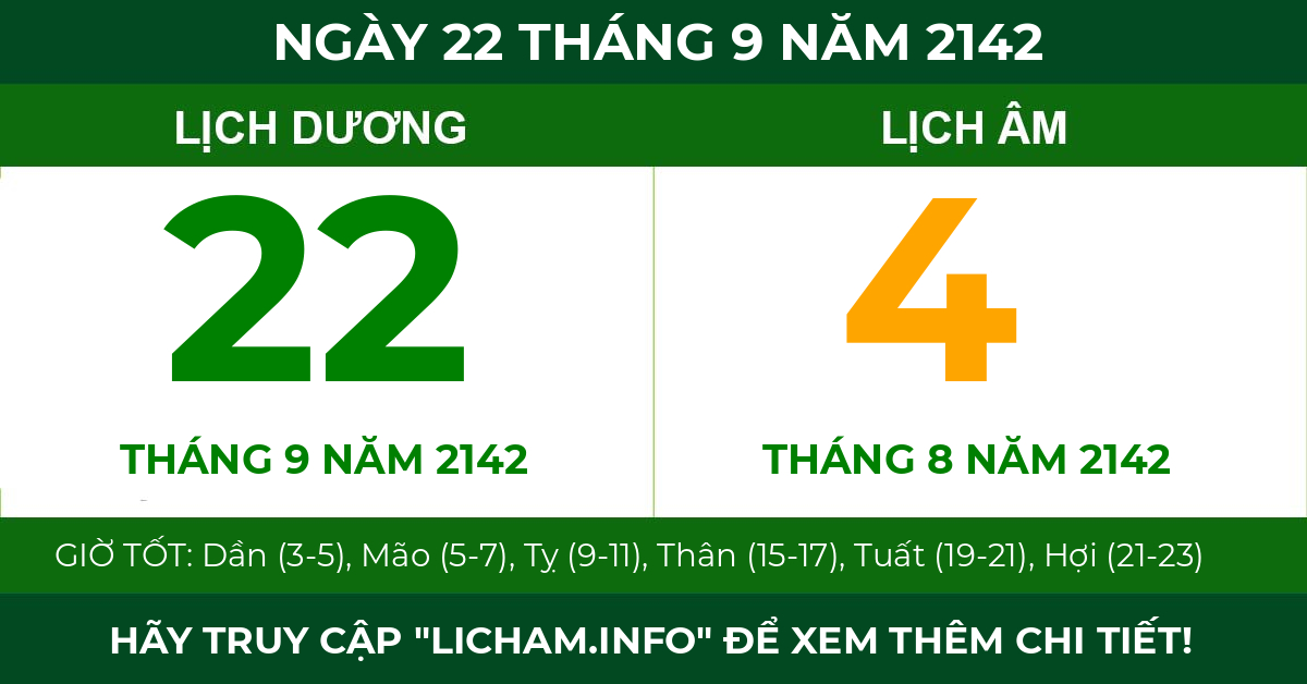 lịch âm ngày 22 tháng 9 năm 2142