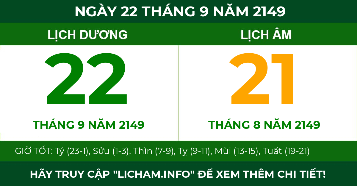 lịch âm ngày 22 tháng 9 năm 2149