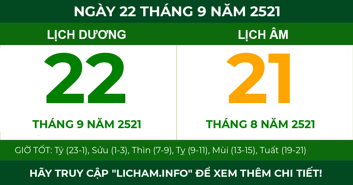 lịch âm ngày 22 tháng 9 năm 2521