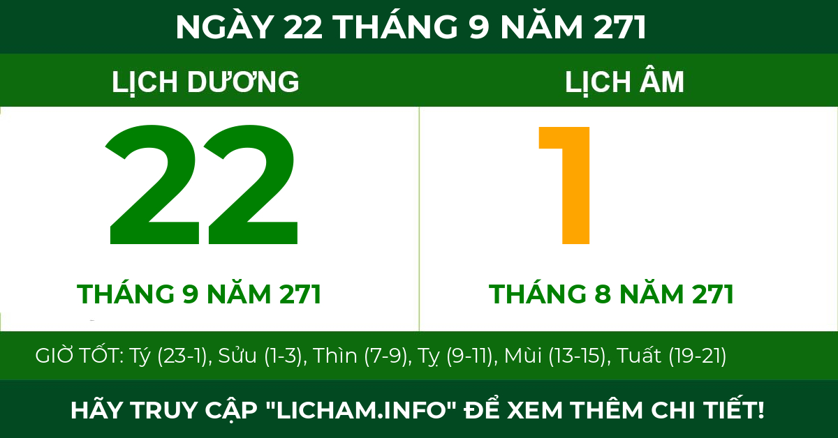 lịch âm ngày 22 tháng 9 năm 271