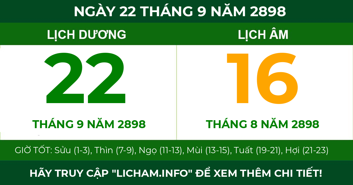 lịch âm ngày 22 tháng 9 năm 2898