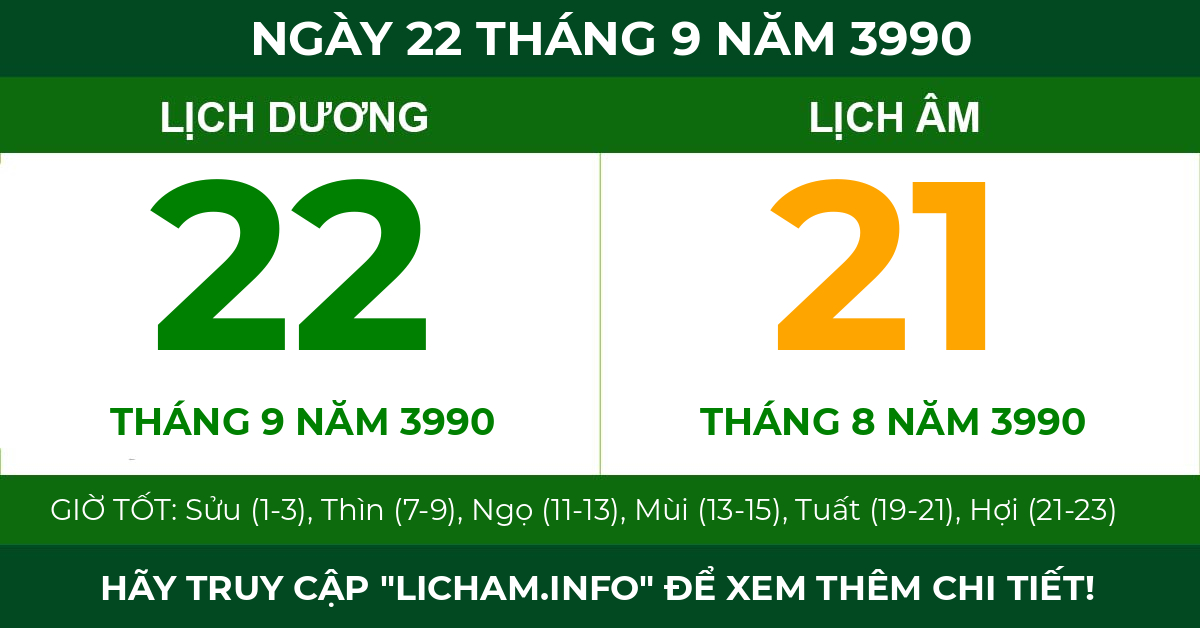 lịch âm ngày 22 tháng 9 năm 3990