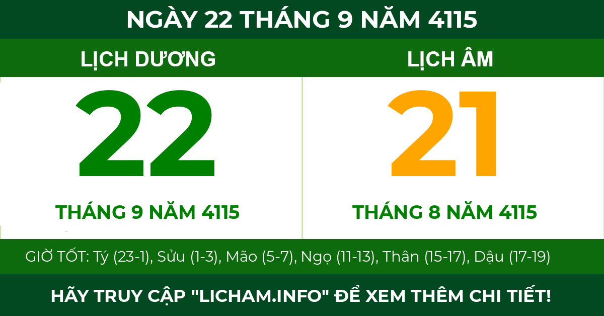 lịch âm ngày 22 tháng 9 năm 4115