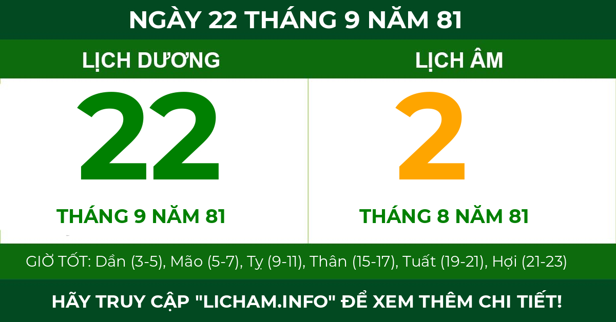 lịch âm ngày 22 tháng 9 năm 81